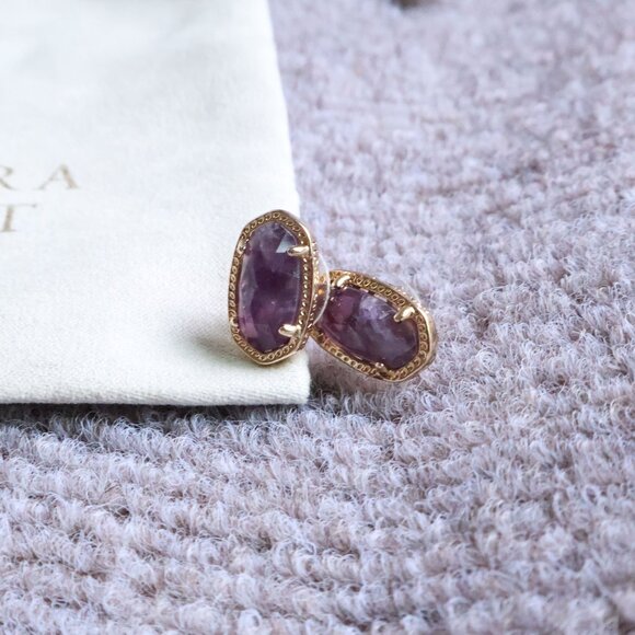 New. Kendra Scott Ellie Gold Amethyst Stud Earrings - Picture 2 of 2
